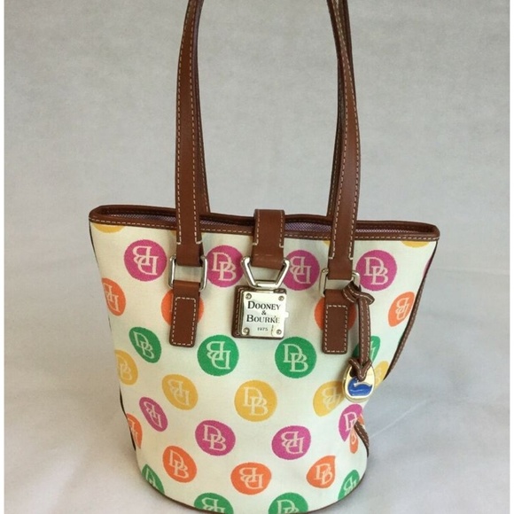 Dooney & Bourke Handbags - DOONEY & BOURKE Bucket Purse Bag Pink Green Polka